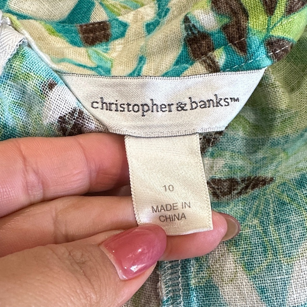 Christopher & Banks Green Floral Linen blend Skirt size 10 - Picture 6 of 10